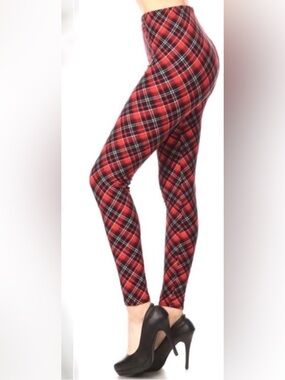 🎄1️⃣LEFT🎄NEW BUTTERY SOFT WOMEN ULTRA STRETCH MUST HAVE PLAID LEGGINGS